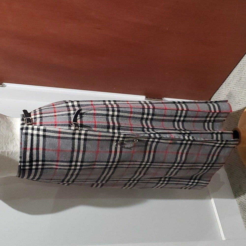 Vintage wool plaid wrap skirt with buckles & safety pin - L